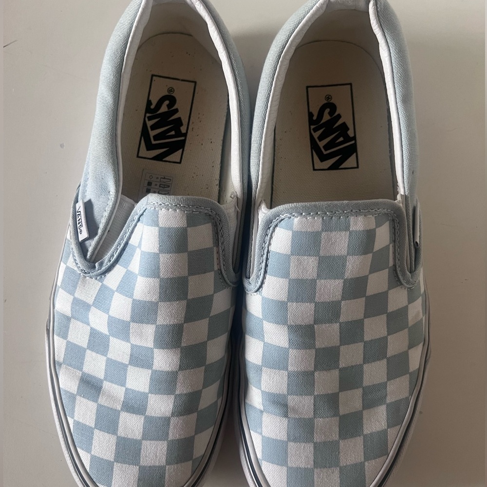 Vans light blue checkered slip on- women’s 8
